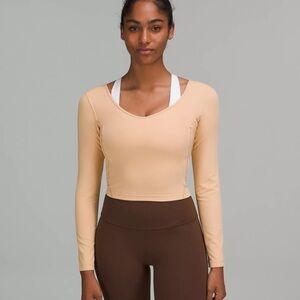 Lululemon women 0 xs top shirt align long sleeve seamless weightless tan workout